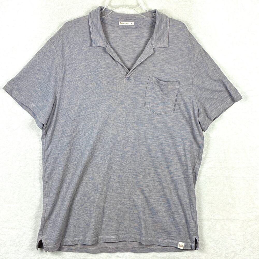 Marine Layer Polo Shirt Mens XL Navy Pink Split V Space Dye Preppy Beach Summer